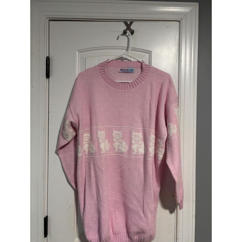Vintage Pastel Pink Cat Sweater Delivery Ltd Kawaii Size 10